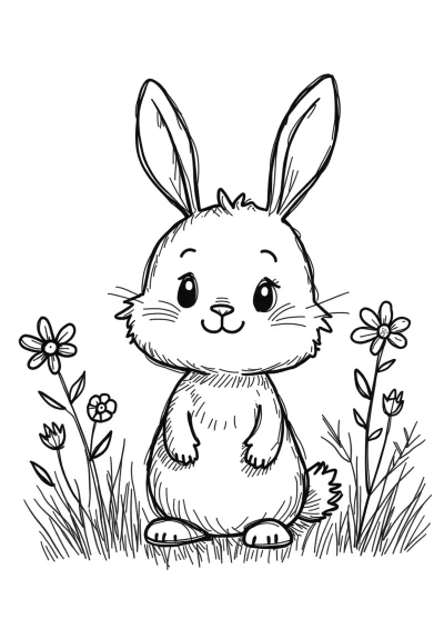 Bunny on summer meadow coloring page